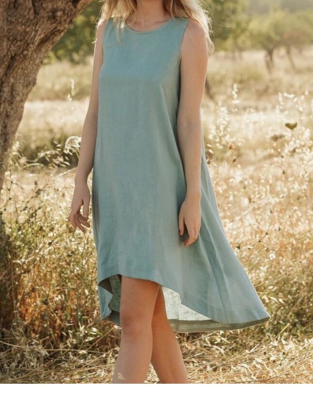 MAGIC LINEN Royal Toscana Linen Dress Teal Blue M